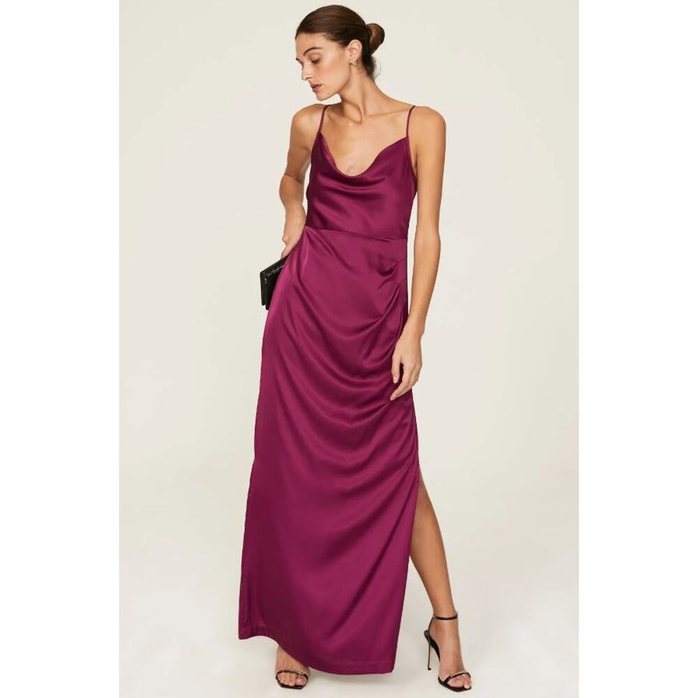 HUTCH // Magenta Satin Maxi Slip Dress
